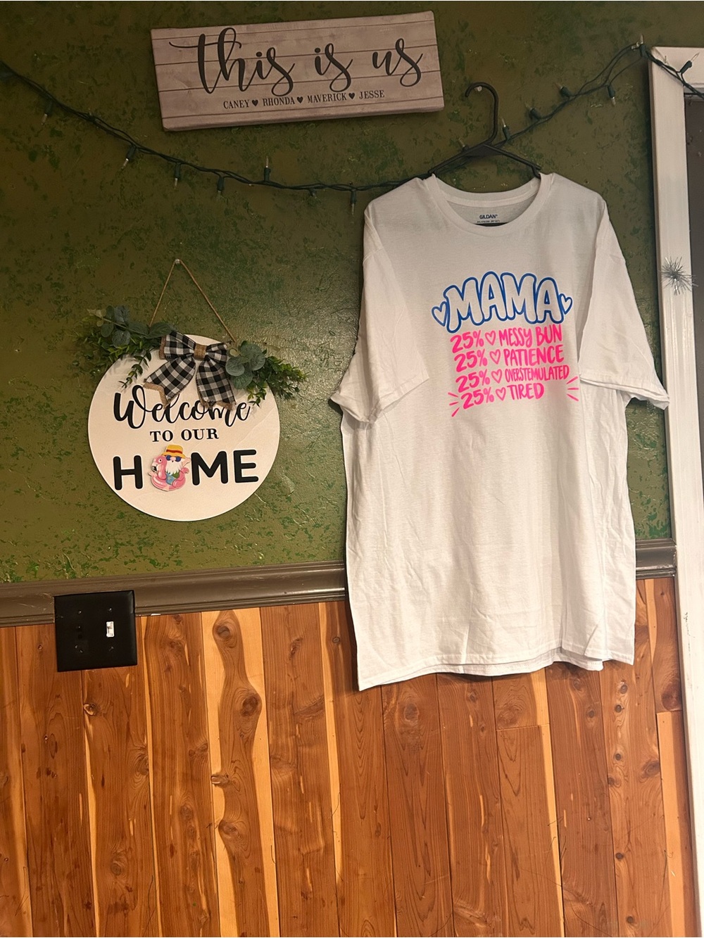 Gildan White Tee with Pink & Blue "MAMA" Graphic